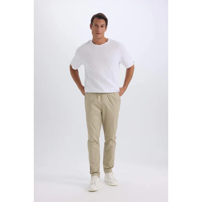 Defacto Z9933 Haki %100 Pamuk Yazlık Jogger Chino Pantolon Beli Bağcıklı Cepli Düz Paça