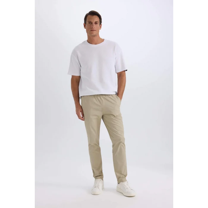 Defacto Z9933 Haki %100 Pamuk Yazlık Jogger Chino Pantolon Beli Bağcıklı Cepli Düz Paça