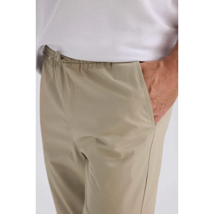Defacto Z9933 Haki %100 Pamuk Yazlık Jogger Chino Pantolon Beli Bağcıklı Cepli Düz Paça