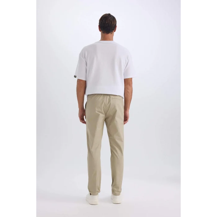 Defacto Z9933 Haki %100 Pamuk Yazlık Jogger Chino Pantolon Beli Bağcıklı Cepli Düz Paça