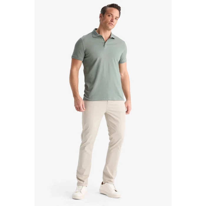 Defacto T5259 Yeşil Slim Fit Dar Kesim Kısa Kollu Dokulu Basic Düz Polo Tişört