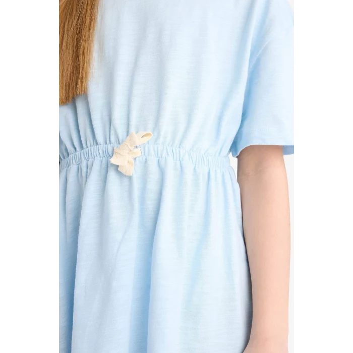 Defacto E5800 Mavi Kız Çocuk Oversize Geniş Kalıp Kısa Kollu Elbise