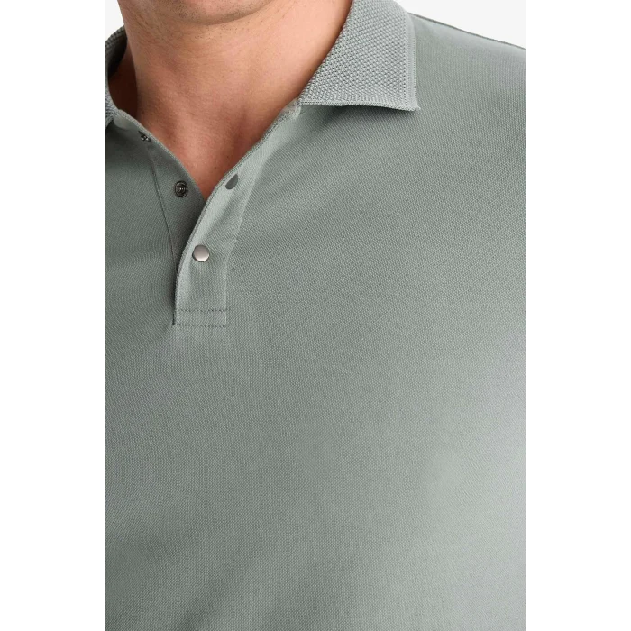 Defacto T5259 Yeşil Slim Fit Dar Kesim Kısa Kollu Dokulu Basic Düz Polo Tişört