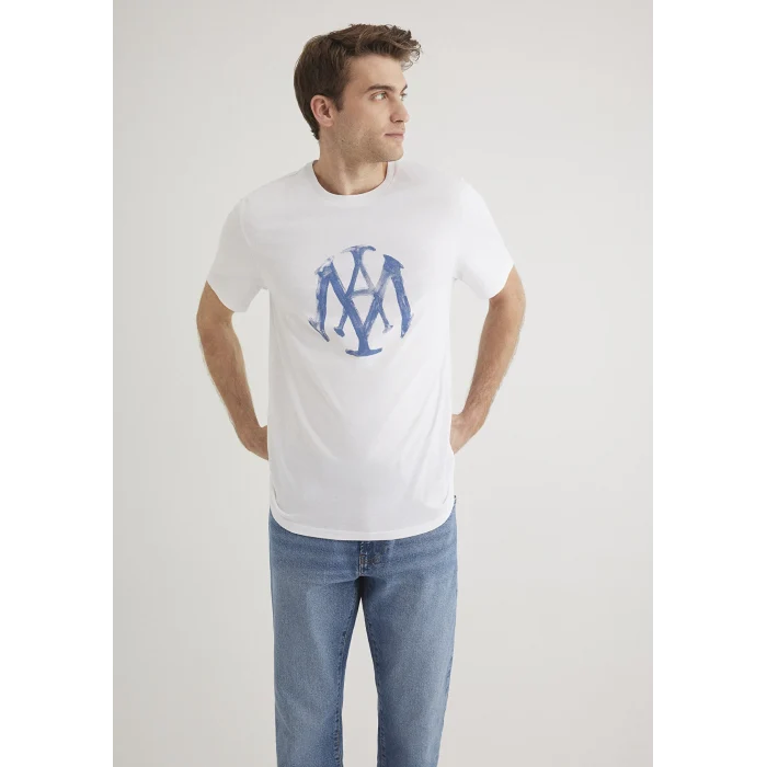 Mavi 065109-620 Mühür Logo Baskılı Beyaz Tişört