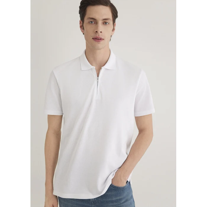 Mavi 0612525-620 Yarı Fermuarlı Beyaz Polo Tişört
