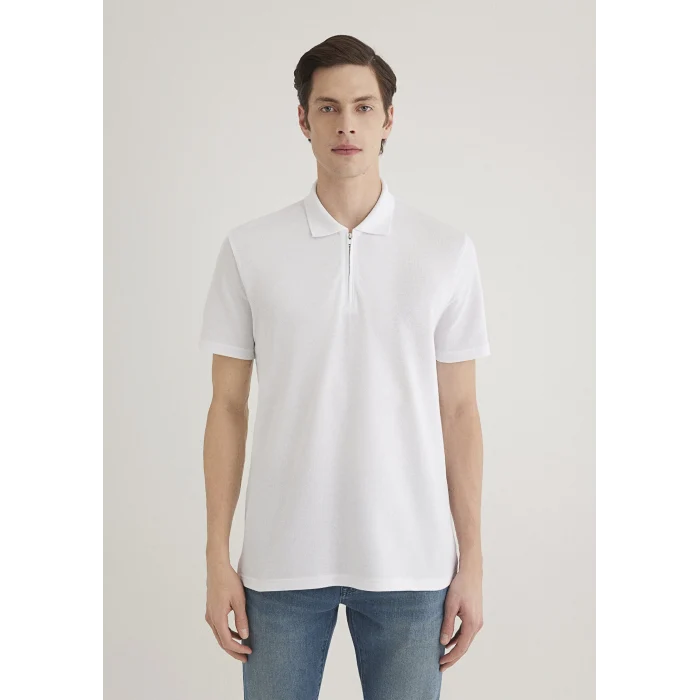 Mavi 0612525-620 Yarı Fermuarlı Beyaz Polo Tişört