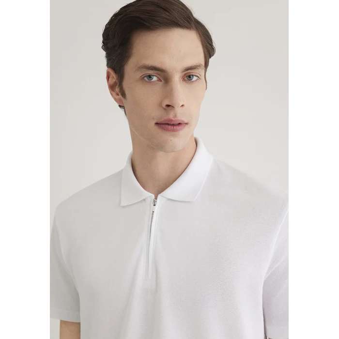 Mavi 0612525-620 Yarı Fermuarlı Beyaz Polo Tişört