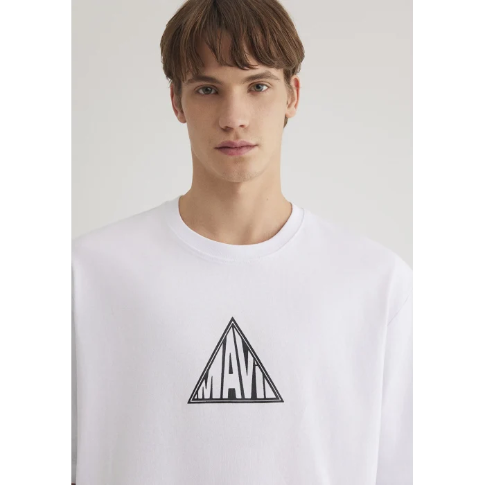 Mavi 0612524-620 Mavi Baskılı Beyaz Tişört