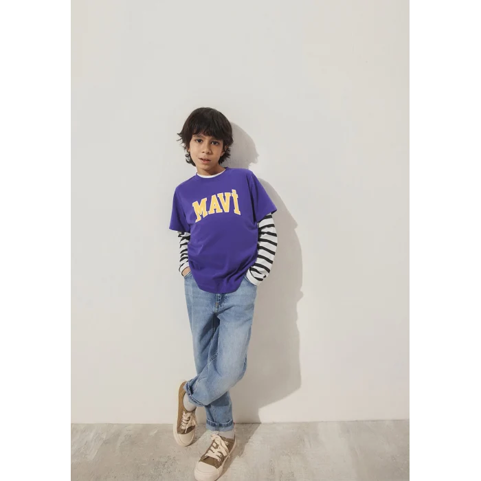 Mavi 6610030-70692 Mavi Logo Baskılı Mor Tişört