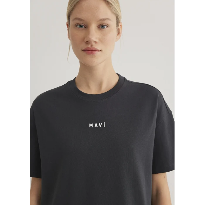 Mavi 1612518-70087 Mavi Logo Baskılı Antrasit Tişört
