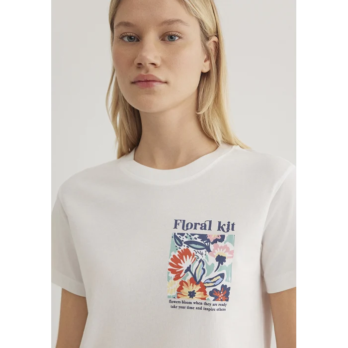 Mavi 1612956-70057 Çiçek Baskılı Ekru Tişört