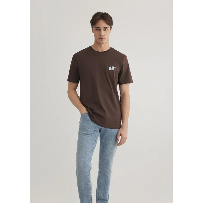Mavi 0611714-88067 Mavi Logo Baskılı Kahverengi Tişört