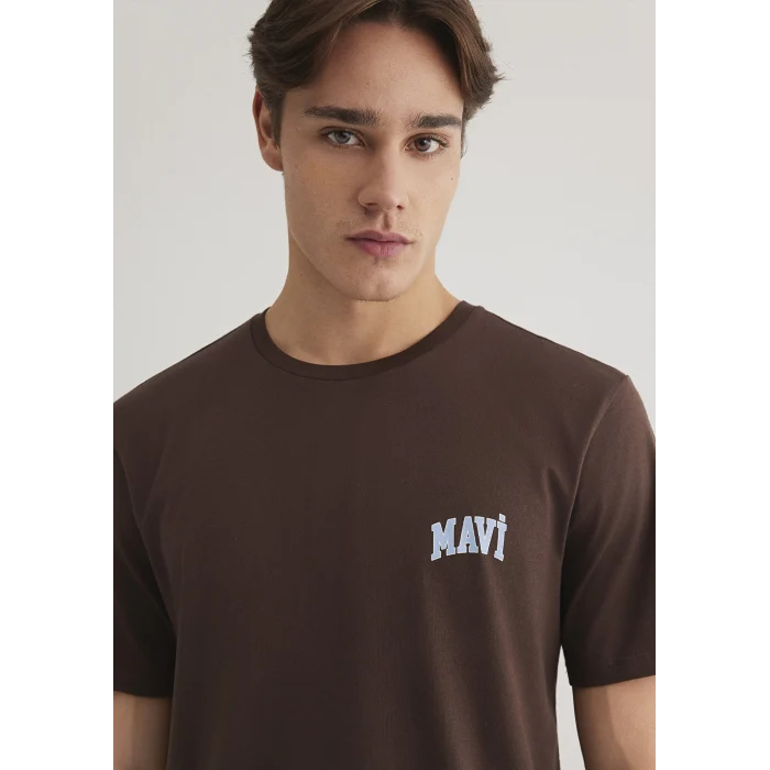 Mavi 0611714-88067 Mavi Logo Baskılı Kahverengi Tişört