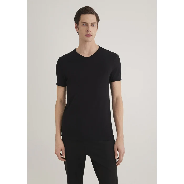 Mavi 063748-900 Ribana Detaylı V Yaka Siyah Tişört