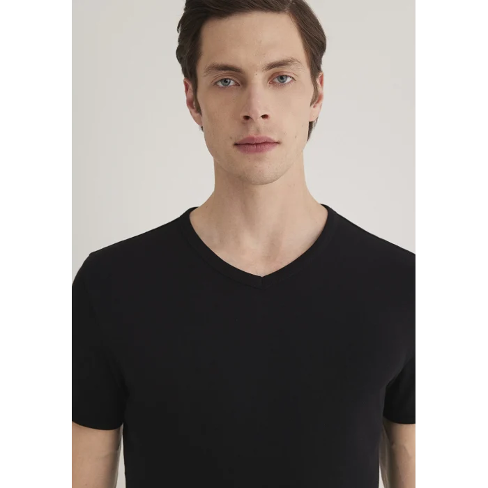 Mavi 063748-900 Ribana Detaylı V Yaka Siyah Tişört