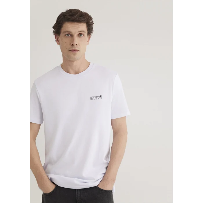 Mavi 0610360-620 Mavi Logo Baskılı Beyaz Tişört