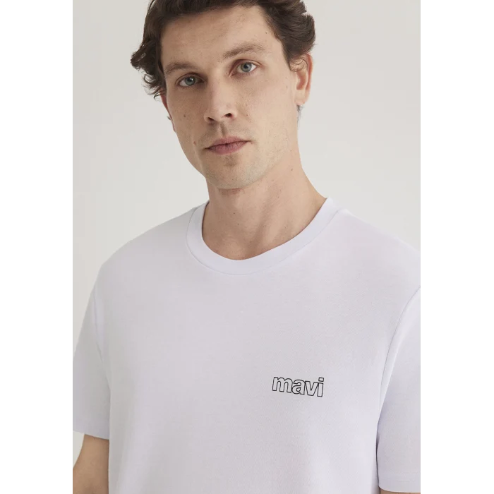 Mavi 0610360-620 Mavi Logo Baskılı Beyaz Tişört