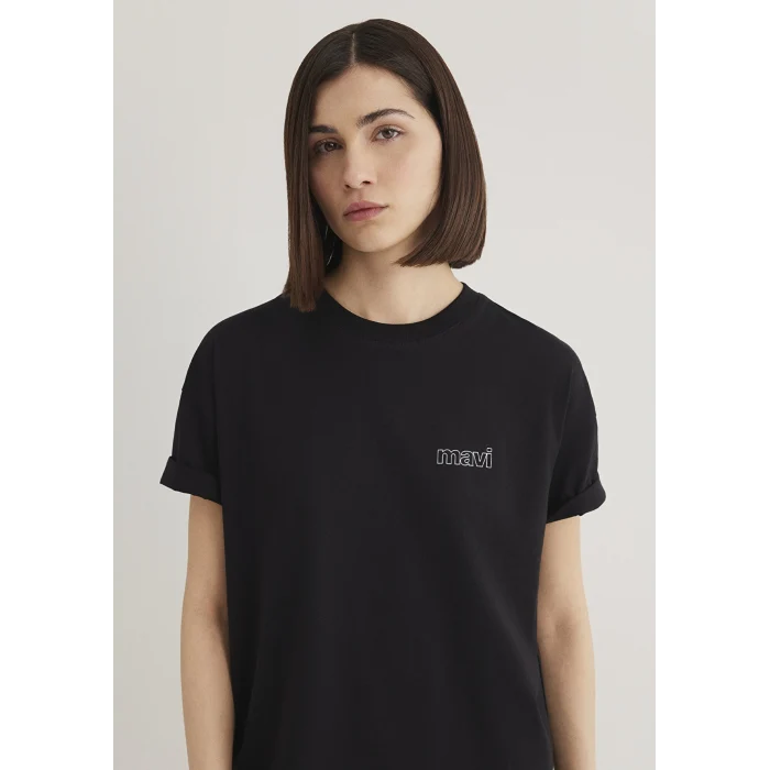 Mavi 1611309-900 Mavi Logo Baskılı Siyah Tişört