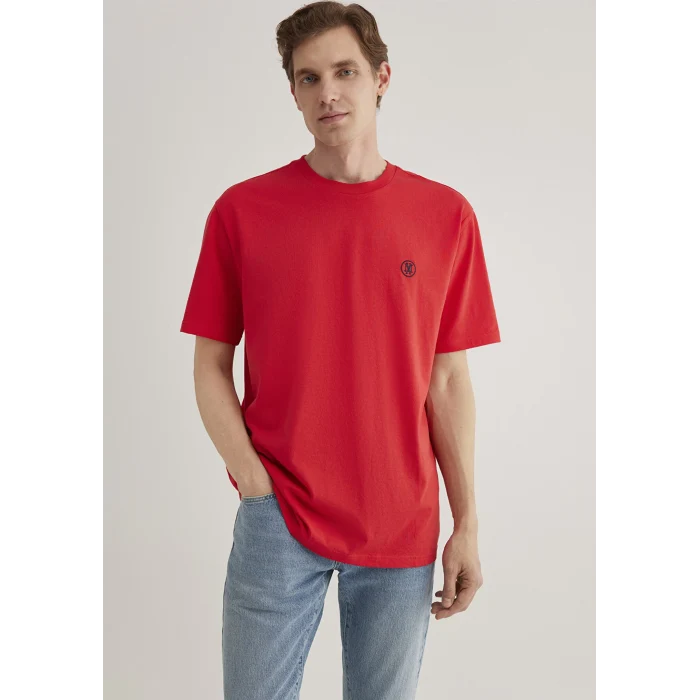 Mavi 067074-70471 Mavi Logo İşlemeli Kırmızı Basic Tişört
