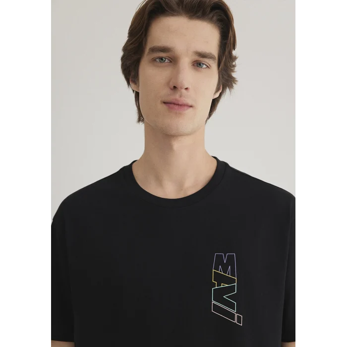 Mavi 0612350-900 Mavi Logo Sırt Baskılı Siyah Tişört