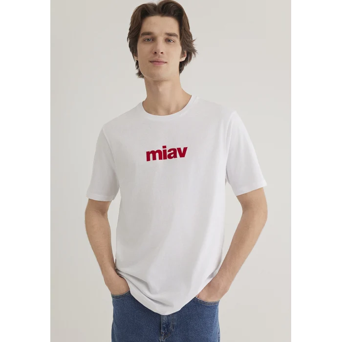 Mavi 067153-622 Kırmızı Miav Baskılı Beyaz Tişört