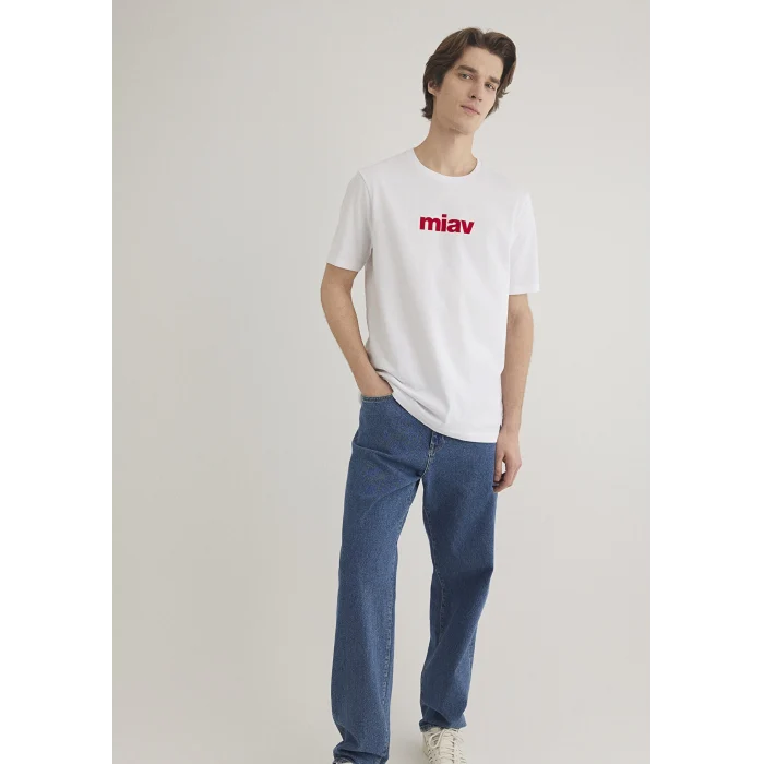 Mavi 067153-622 Kırmızı Miav Baskılı Beyaz Tişört