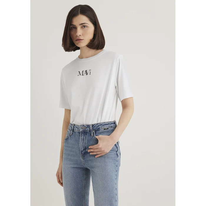 Mavi 1611594-620 Mavi Logo Baskılı Beyaz Tişört