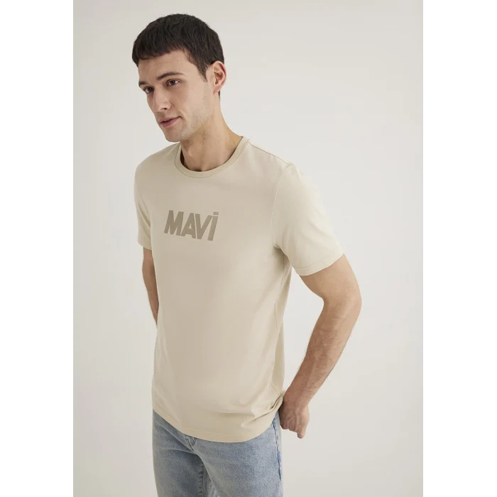 Mavi 066846-70322 Mavi Logo Baskılı Bej Tişört