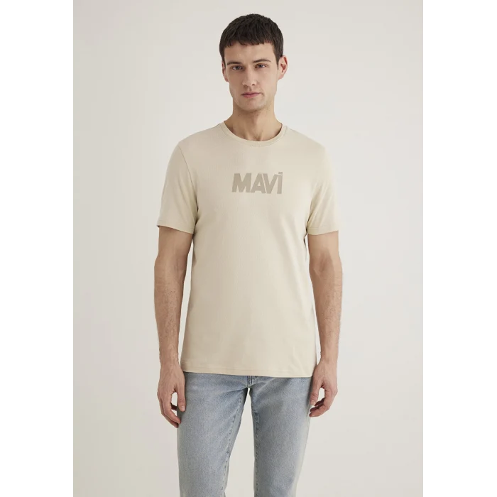 Mavi 066846-70322 Mavi Logo Baskılı Bej Tişört