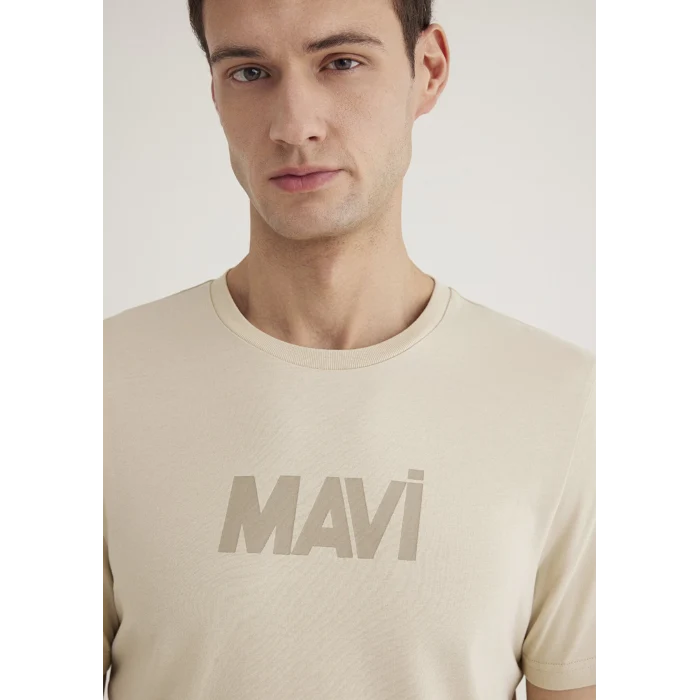 Mavi 066846-70322 Mavi Logo Baskılı Bej Tişört