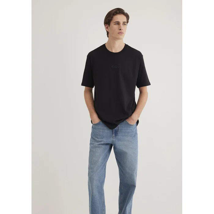 Mavi 0610100-900 Mavi Naskışlı Siyah Tişört