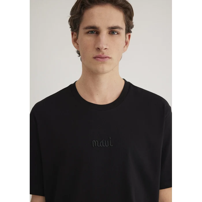 Mavi 0610100-900 Mavi Naskışlı Siyah Tişört