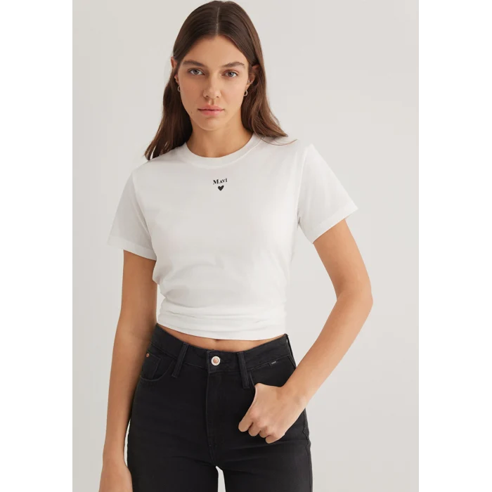 Mavi 1601185-33389 Mavi Logo Baskılı Beyaz Tişört