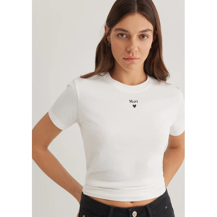 Mavi 1601185-33389 Mavi Logo Baskılı Beyaz Tişört