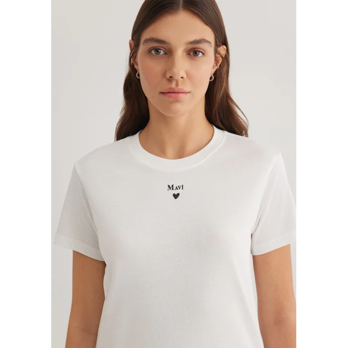 Mavi 1601185-33389 Mavi Logo Baskılı Beyaz Tişört