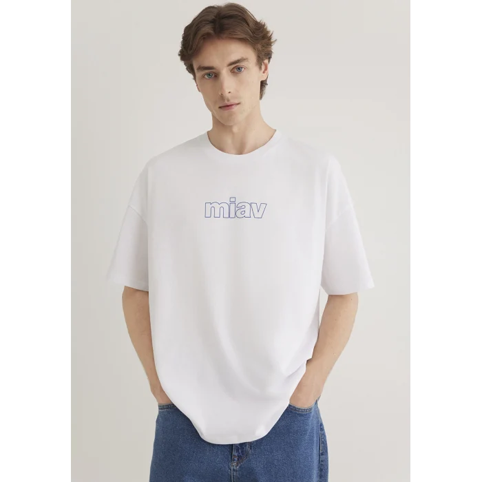 Mavi 0611704-620 Miav Baskılı Oversize Beyaz Tişört