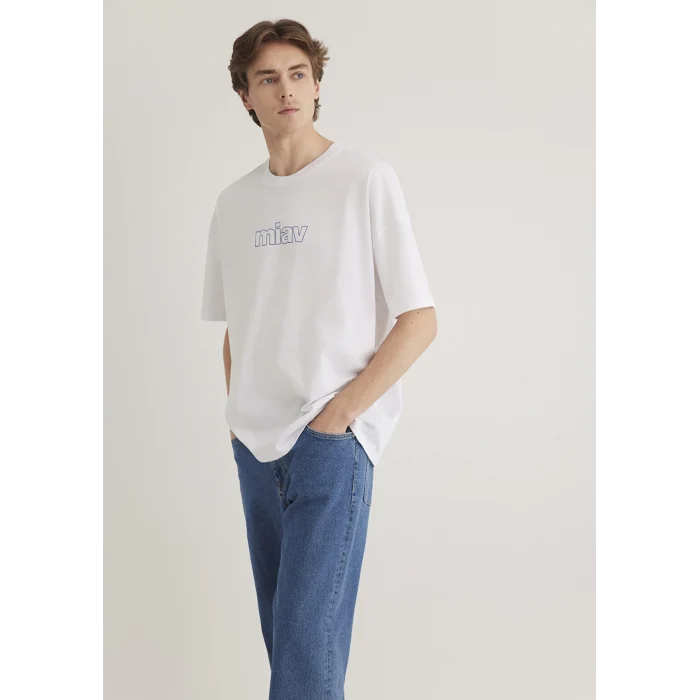 Mavi 0611704-620 Miav Baskılı Oversize Beyaz Tişört
