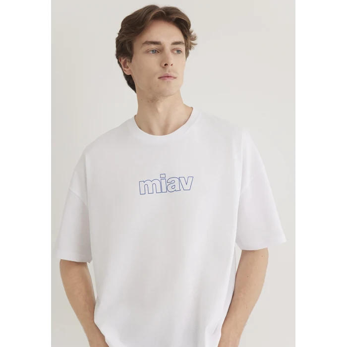Mavi 0611704-620 Miav Baskılı Oversize Beyaz Tişört
