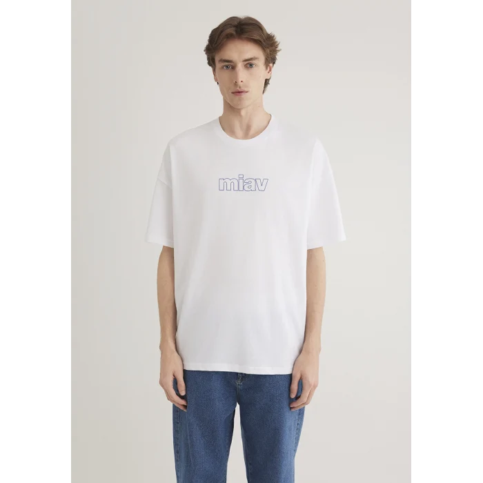 Mavi 0611704-620 Miav Baskılı Oversize Beyaz Tişört