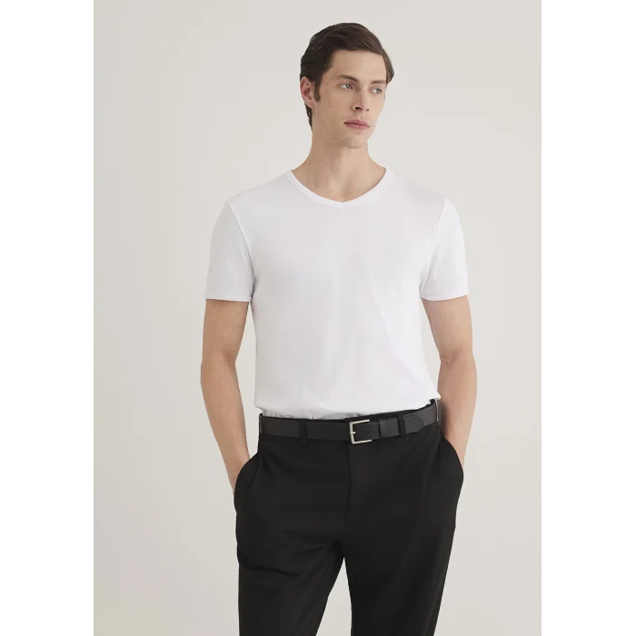 Mavi 063748-620 Ribana Detaylı V Yaka Beyaz Tişört