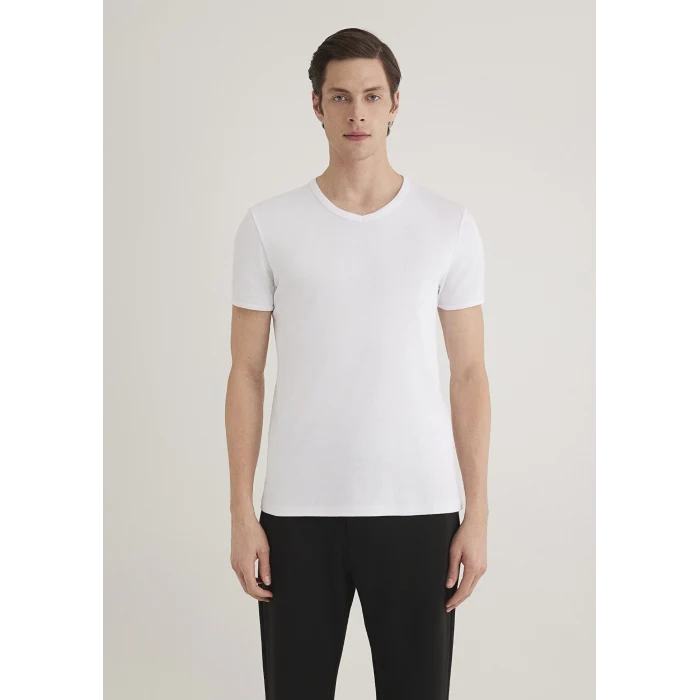 Mavi 063748-620 Ribana Detaylı V Yaka Beyaz Tişört