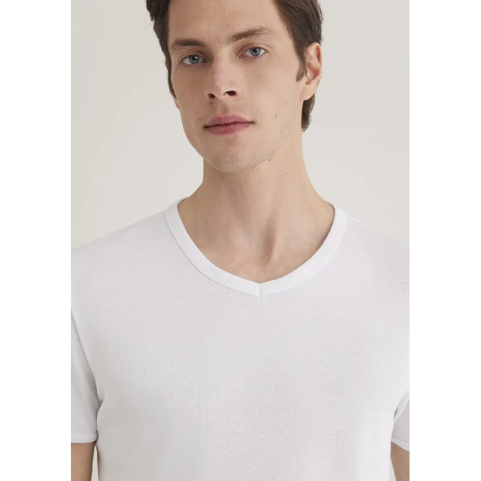 Mavi 063748-620 Ribana Detaylı V Yaka Beyaz Tişört