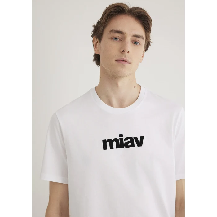 Mavi 067153-602 Siyah Miav Baskılı Beyaz Tişört