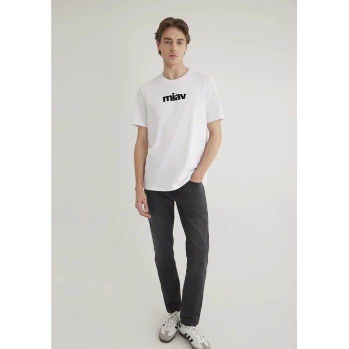 Mavi 067153-602 Siyah Miav Baskılı Beyaz Tişört