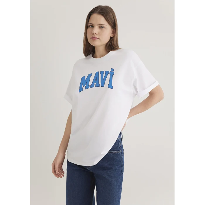 Mavi 1600843-70000 Mavi Logo Baskılı Beyaz Tişört