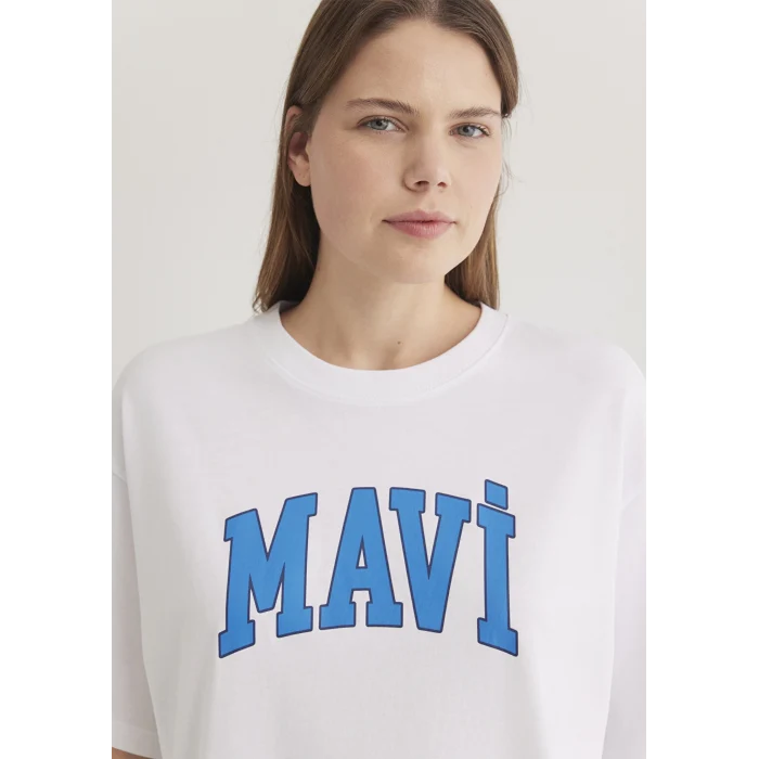 Mavi 1600843-70000 Mavi Logo Baskılı Beyaz Tişört