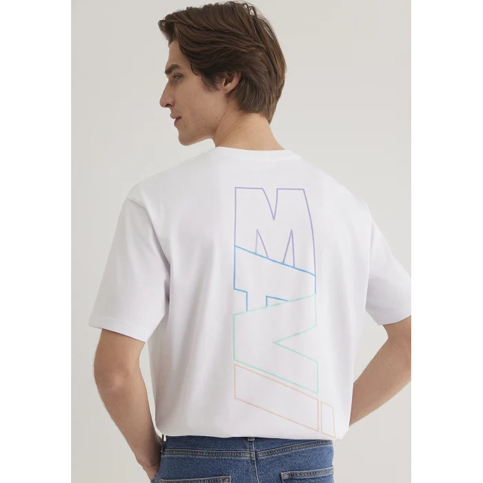 Mavi 0612350-620 Mavi Logo Sırt Baskılı Beyaz Tişört