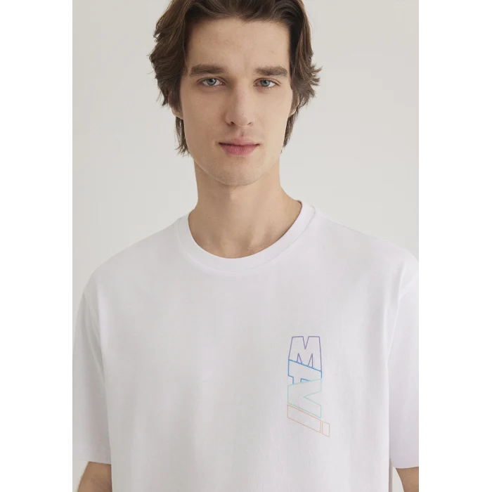 Mavi 0612350-620 Mavi Logo Sırt Baskılı Beyaz Tişört