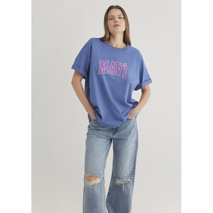Mavi 1600843-70662 Mavi Logo Baskılı Mavi Tişört