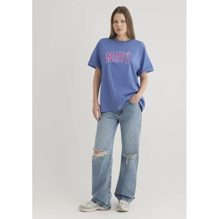 Mavi 1600843-70662 Mavi Logo Baskılı Mavi Tişört